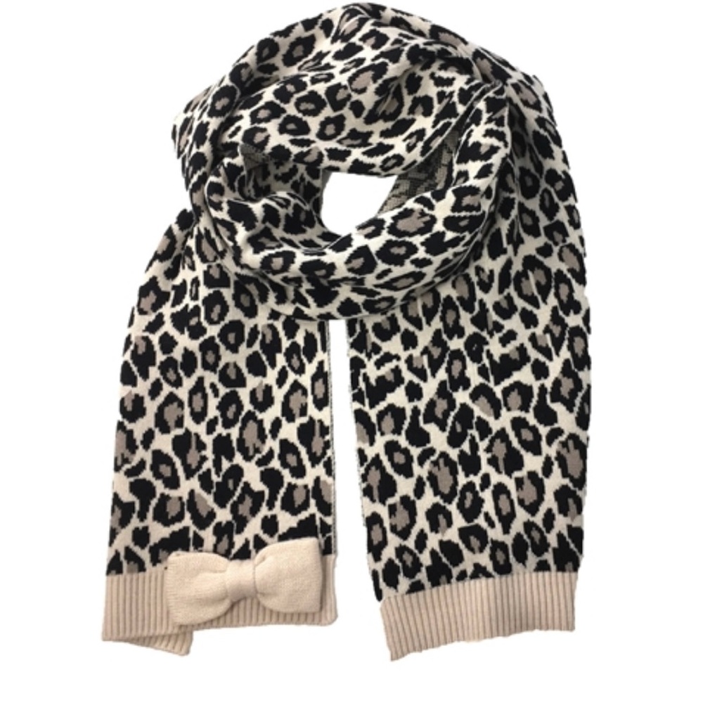 Kate Spade Cheetah Knit Bow Muffler Scarf.
